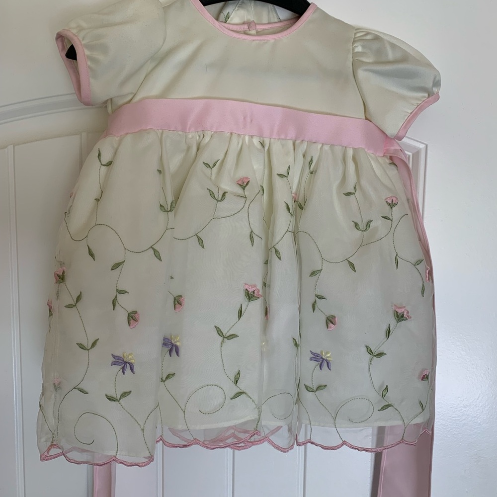 Floral Embroidered Baby Dress with Pink Accents